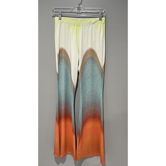 Free People Mandinga Otto Pant Flare Stretch Ombre Gray Aqua Orange Size M NWT - Picture 3 of 8